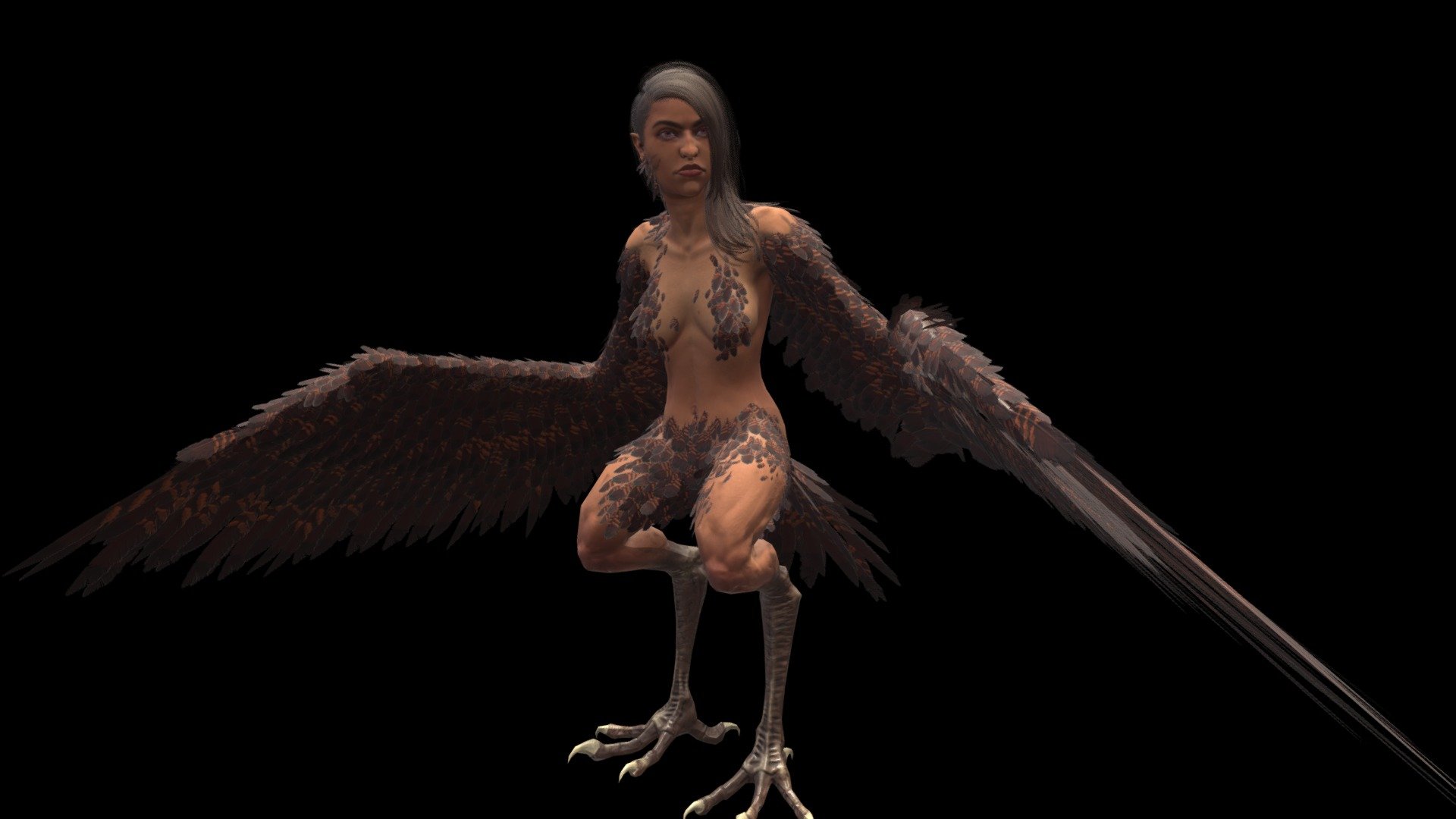Low-poly model of the character Harpy
Suitable for games of different genre: RPG, strategy, first-person shooter, etc.
In the archive, the basic mesh (fbx and maya)

Textures pack map 4096x4096 and 2048 support 512
four skins 
materials 20
textures 42

In the model it is desirable to use a shader with a two-sided display of polygons.

The model contains 25 animations
attack (x4)
Straif LR (x2)
idle (x3)
death (x3)
gethit(x5)
other actions
strafe move block (x9)

faces 18624
verts 33246
tris 33598

Support me on patreon, and get access to unique content and other cool events patreon.com/dremorn
naked skin and unique skin with body jewelry awaits you 

And also subscribe to my insta, there are a lot of pictures and other cool things 
instagram.com/andrey.panchenko/ - Harpy - 3D model by dremorn 3d model