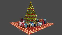 Christmas Tree Gifts tree, green, red, bells, bell, christmas, gift, neon, gifts, carpet, ribbon, christmas-tree, realitycapture, lighting, light, 25december, carpet_modern_design_3d