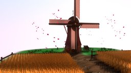 Moulin /  Windmill field, moulin, windmill, anim, corn, maya, 3d, substance-painter, animation, animated, student, wheat-field
