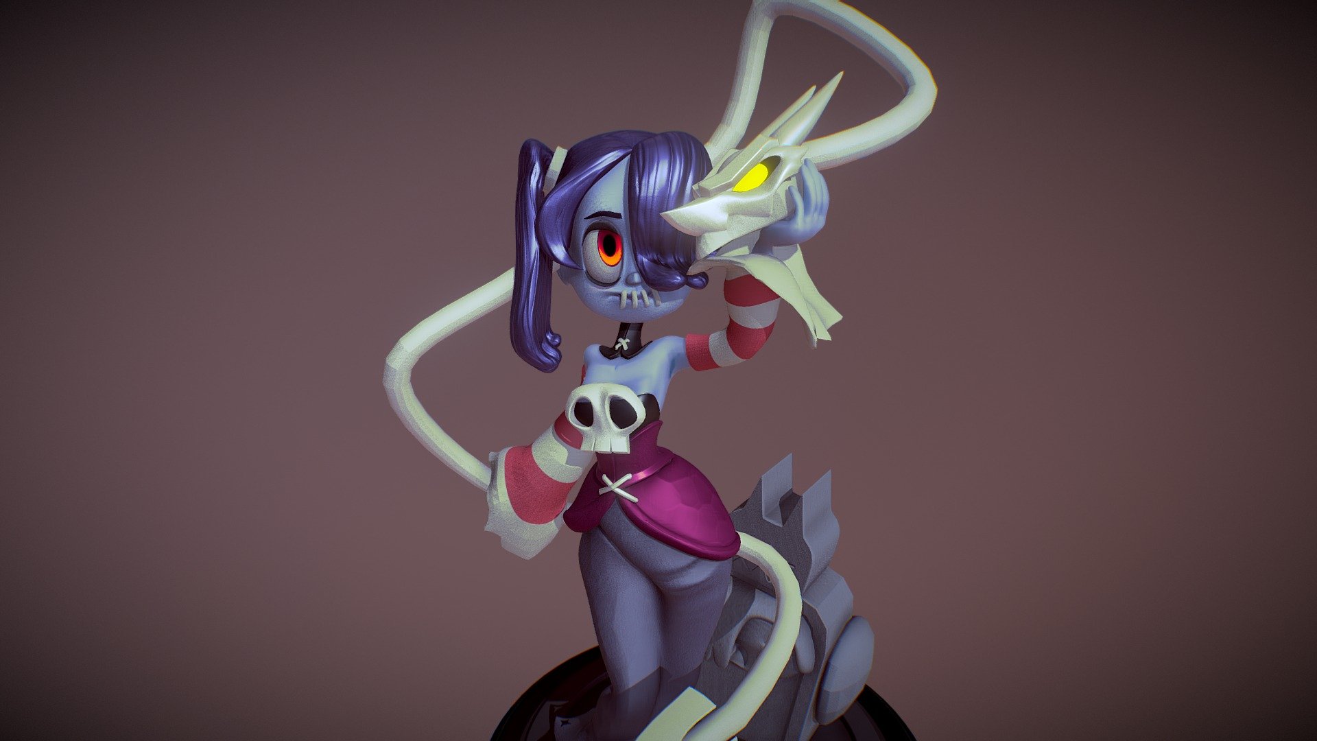 It's been a long time since I've made something 3D, and I had never modelled a human character before, so I thought a nice little fan art would be a nice addition to my portfolio.

I really love Skullgirls, the characters are really well designed, and  the animations are absolutely gorgeous and help fleshing out the personality of each fighter. It's one of the best fighting games out there for me, and Squigly is my favourite character.

Skullgirls belongs to Lab Zero, and huge thanks to them for having produced this wonderful game! - Skullgirls fan art - Squigly - 3D model by TheFraggDog 3d model