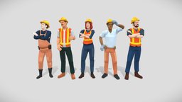 Low Poly Construction Workers Rigged Pack people, architect, build, pack, collection, worker, builder, bundle, constructor, lowpoly, low, poly, female, male, construction, laborer, working-class