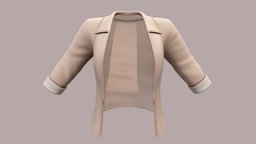 Female Rolled Sleeves Open Front Stylish Jacket white, front, fashion, retro, girls, jacket, open, semi, clothes, stylish, business, pink, summer, color, realistic, real, sleeves, casual, womens, beige, peach, somon, wear, formal, blazer, rolled, fashionable, pbr, low, poly, female