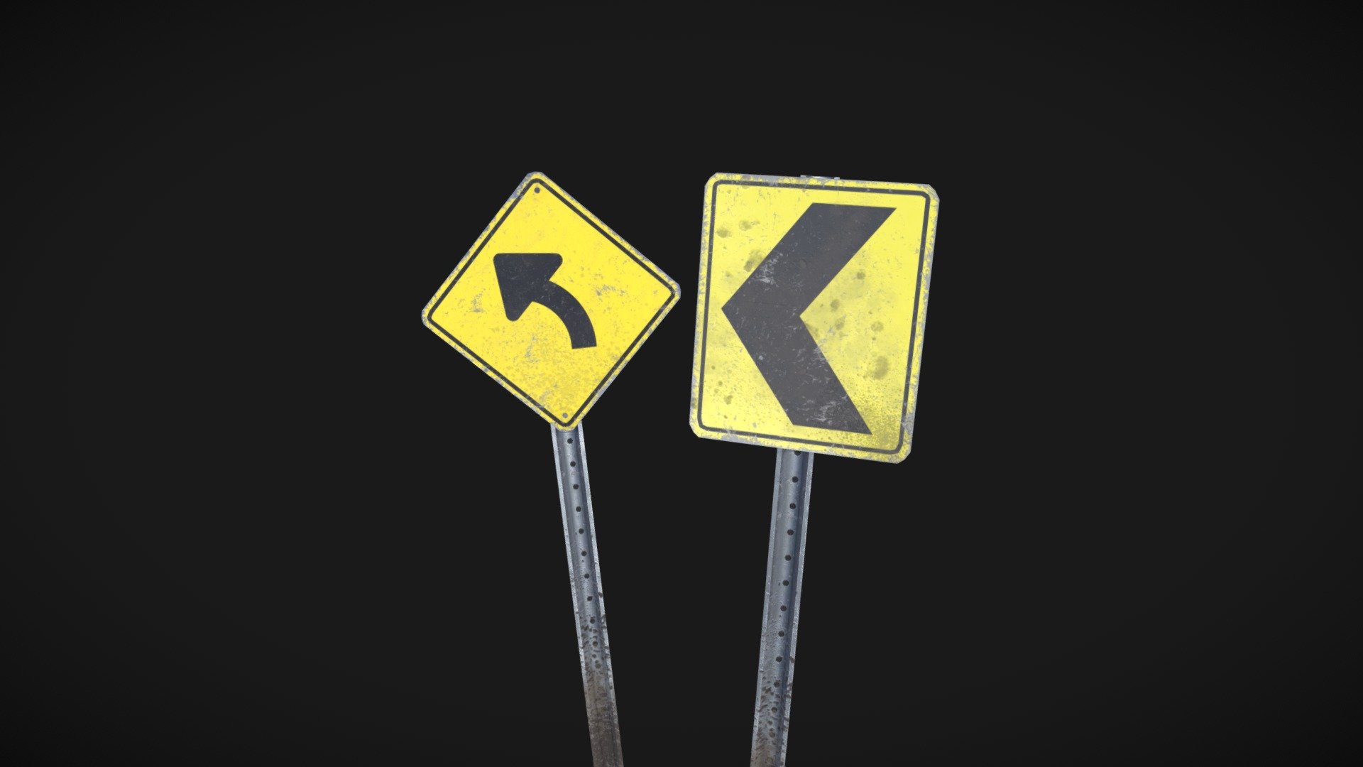 Just some standard street signs to let you know a left turn is coming up.
They look like they have been around for a while 3d model