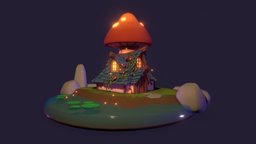 Mushroom House Diorama mushroom, cottage, pond, foliage, diorama, enviroment, fairytale, fantasy