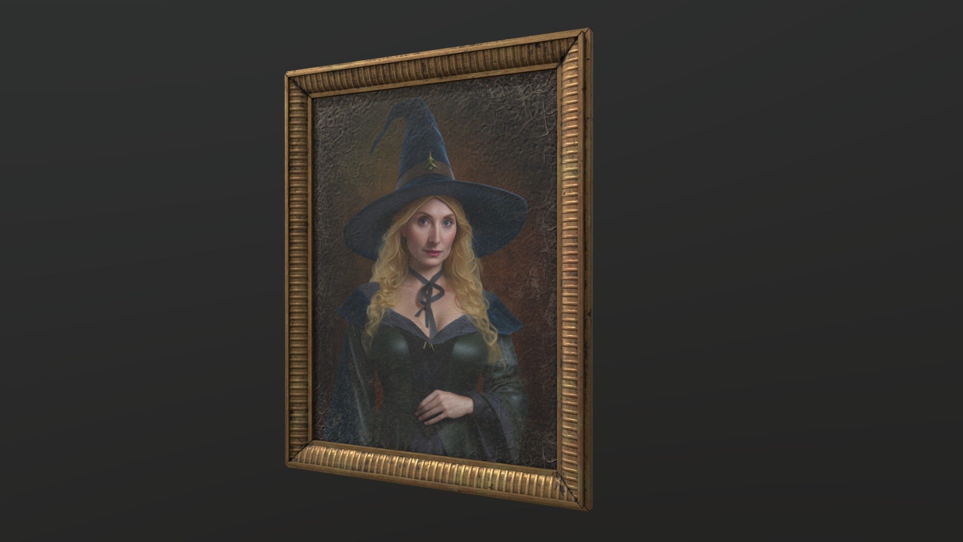 An old oil painting portrait of a witch

4K maps: Base Color, Normal (DirectX and OpenGL), Roughness, Metallic and Ambient Occlusion.

Formats: .fbx and .obj

The original illustration also included (without any of the weathering effects I applied in the texturing process) 3d model