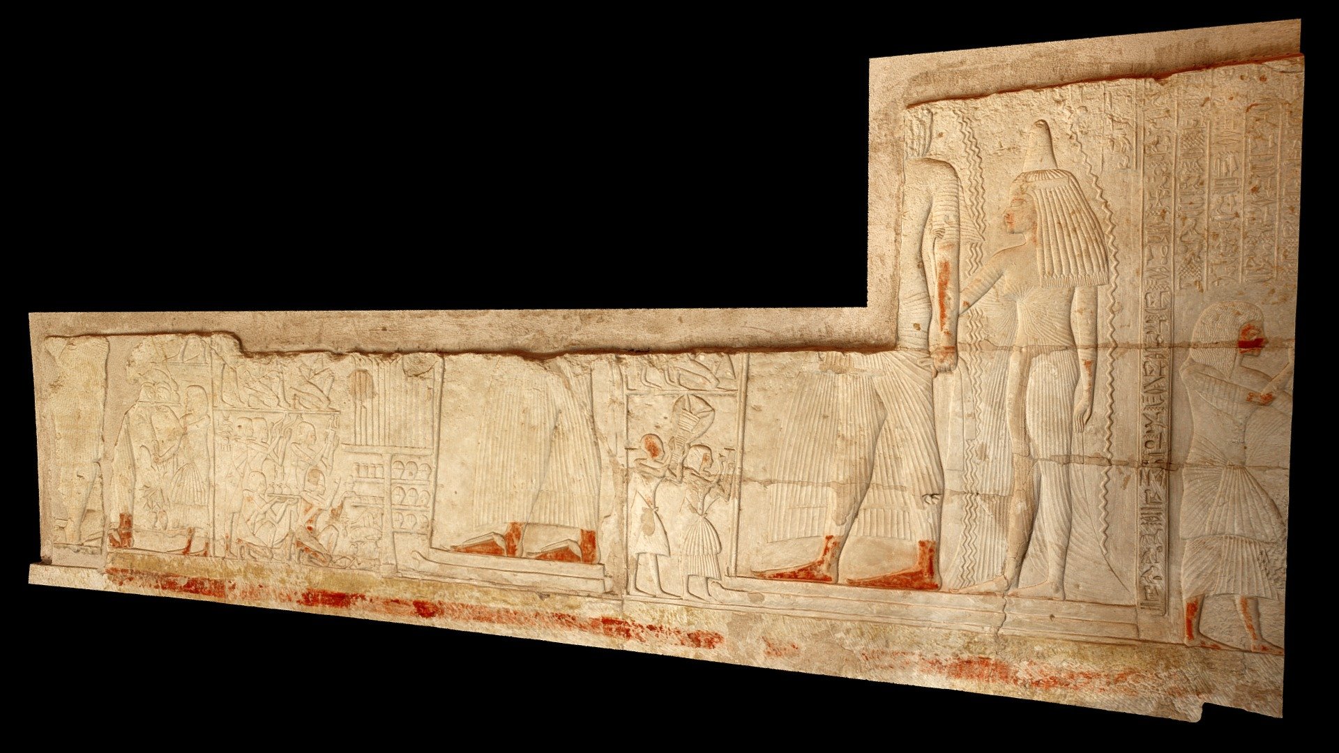 Limestone relief scene showing Meryneith and Iunia from the tomb of Meryneith at Saqqara, Egypt.

Created from 58 photographs (Canon EOS Rebel T5i) using Metashape 1.5.4 3d model