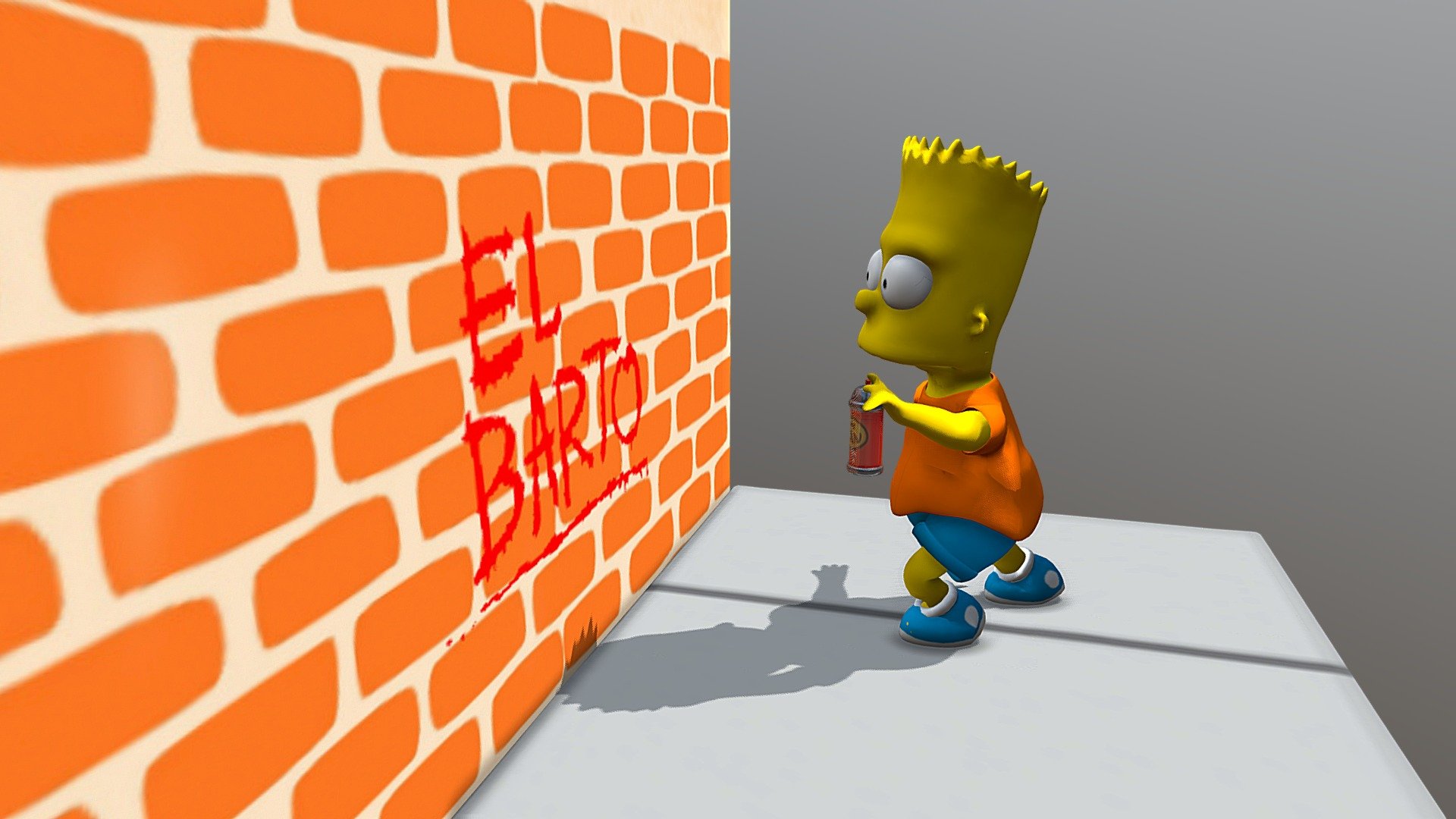 This fan made Bart Simpson graffiting the wall scene was sculpted in Zbrush, rigged and assembled in Maya 3d model