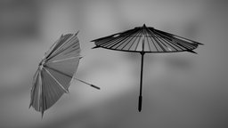 Japanese umbrella sun shade unreal, blades, umbrella, sharp, geisha, metal, chinese, metallic, unrealengine, sunshade, unity, blender, japanese