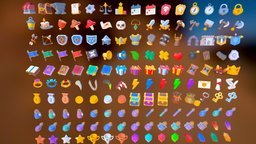3D Icons Pack object, assets, prop, crown, item, icon, weapon, game, 3d, lowpoly, gear, layerlab