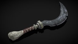 Flawed Bone Handle Sickle curved, viking, medieval, sharp, vr, defence, sickle, game-asset, weapon, pbr, lowpoly, halloween, dagger, blade