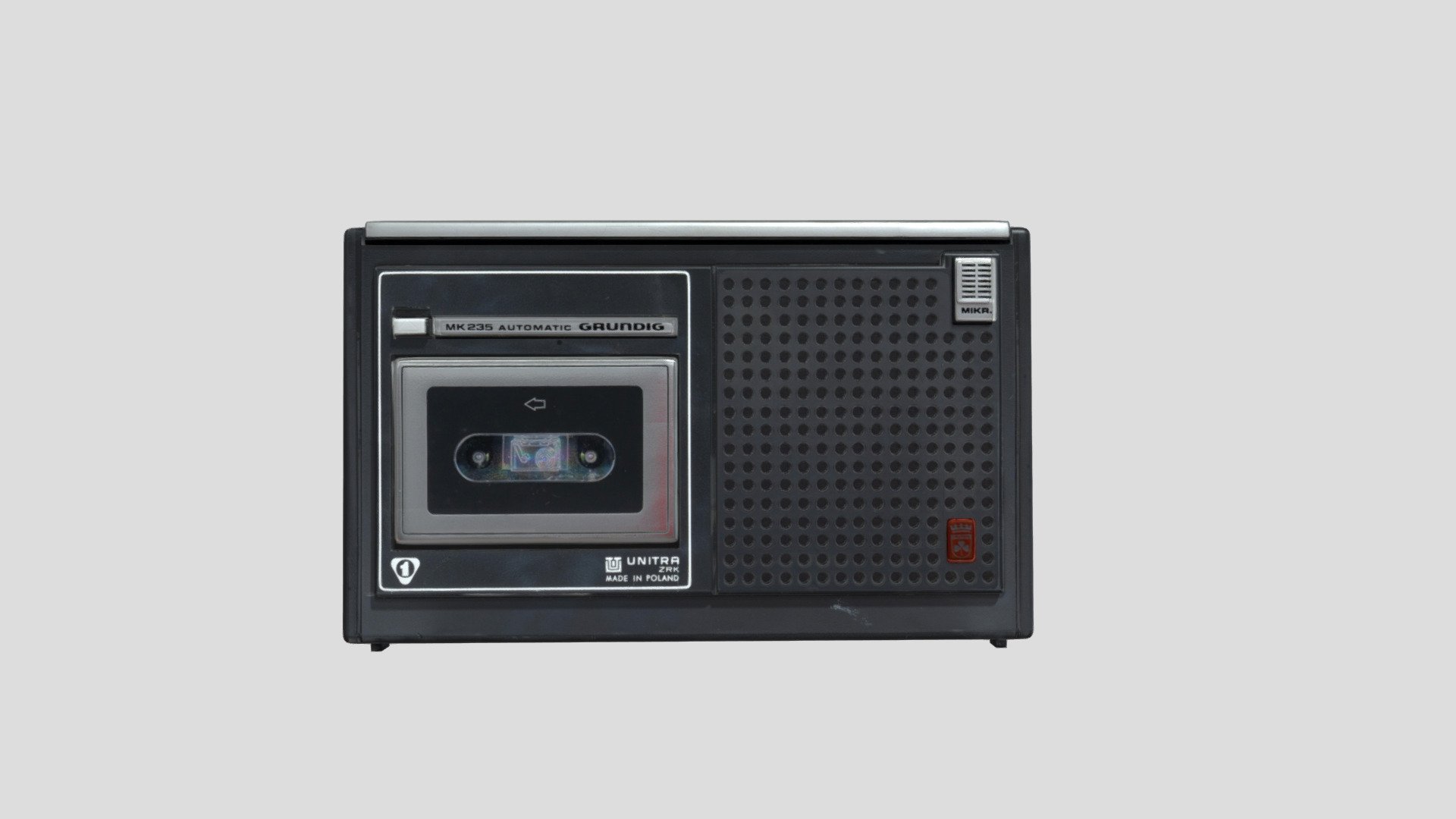 The MK 235 cassette recorder (sometimes referred to as “ZRK MK 235” or “MK 235 Automatic”) was manufactured in 1976-1978. The portable cassette recorder, positioned on the boundary of popular and standard product classes, was designed to record sound and play back recordings. Its design was based on the licensed C-235 model by Grundig. It incorporated transistors and an integrated circuit. The MK 235 is powered from an AC source or batteries (five R14 type batteries). Operation time using batteries is about 14 hours. The tape recorder is designed to play cassettes at a tape speed of 4.75 cm/s. The aesthetics of the device are minimalistic, dominated by the geometry of its overall shape. Its form is livened up by the rounding of its edges, using geometric shapes and grooves to divide the planes.

Manufacturer: Zakłady Radiowe im. Marcina Kasprzaka, 1978

Inv. No.: MIM 1317/V-295

Model prepared on the basis of photogrammetric measurements

Licence: CC BY-NC-SA - MK 235 cassette recorder - Download Free 3D model by Museum of Engineering and Technology, Krakow (@mitkrakow) 3d model