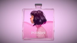 Poison hair, neck, luis, pink, perfume, head, poison, valentina, handpainted, girl, bust, stylized, bottle, servin, remenar