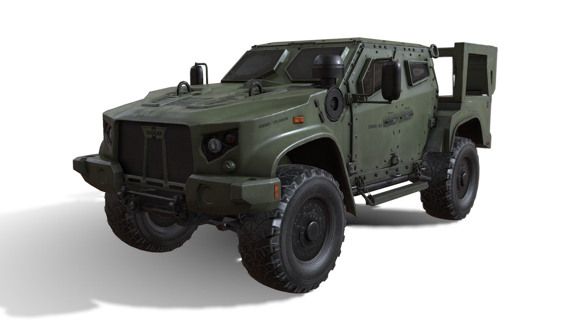 low poly 3d models of US military vehicle Oshkosh JLTV

INCLUDE: Sand Camo, Wood Camo

NO INTERIOR

Polycount:




Tris: 56 942

Texture sets:




4096x4096 (Front-body)

4096x4096 (Back-body)

1024x1024 (wheels)
 - Oshkosh JLTV - Buy Royalty Free 3D model by Vlad model's (@a3flife) 3d model
