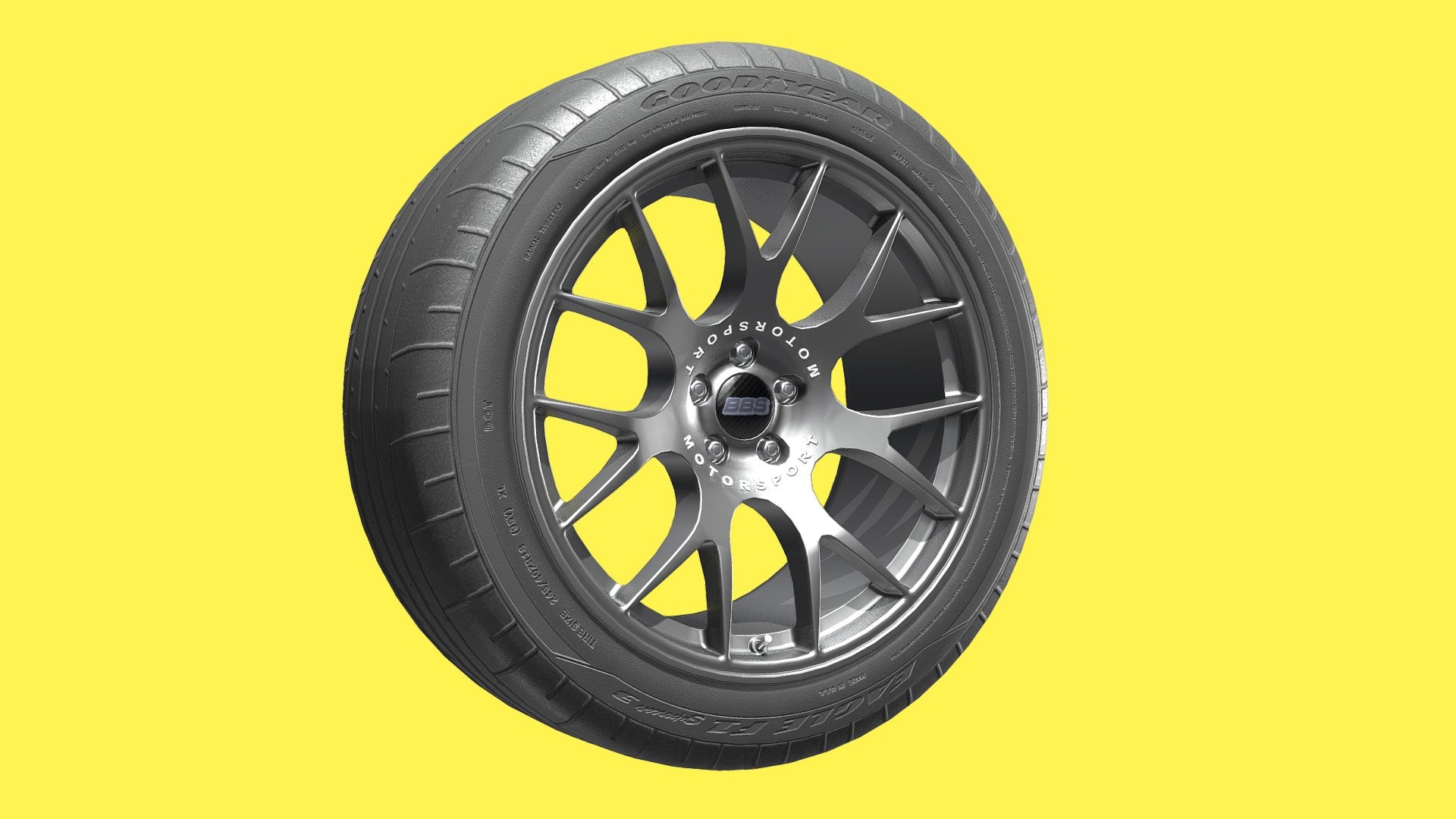 A special of 5 year on Sketchfab of 3D low poly model of BBS CH-R rim with Goodyear Eagle F1 Supercar 3 Tire.

Free under CC Attribution 3d model