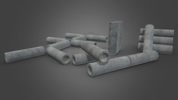 Cement Pipe- Pack 01 concrete, cement, game-asset, lowpolymodel, cement_pipe, 3d-cementpipe, lowpoly-cement-pipe
