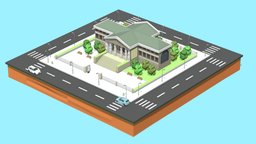 Lowpoly Museum scene, road, state, outside, park, public, museum, old, lowpoly, building