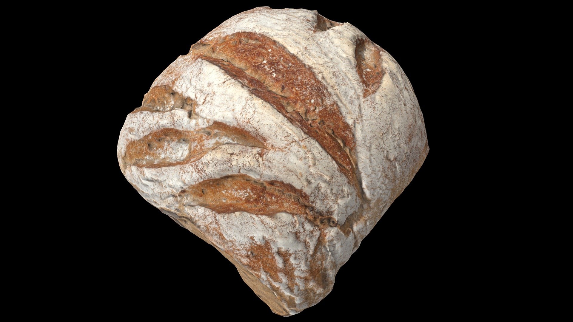 A nice loaf of French bread right from the bakery and 3D scanned using Agisoft Metashape.
Real size : about 18cm (7 inches) wide.
3 models are included : high, mid (displayed here) and low res. Normal and occlusion maps are included 3d model