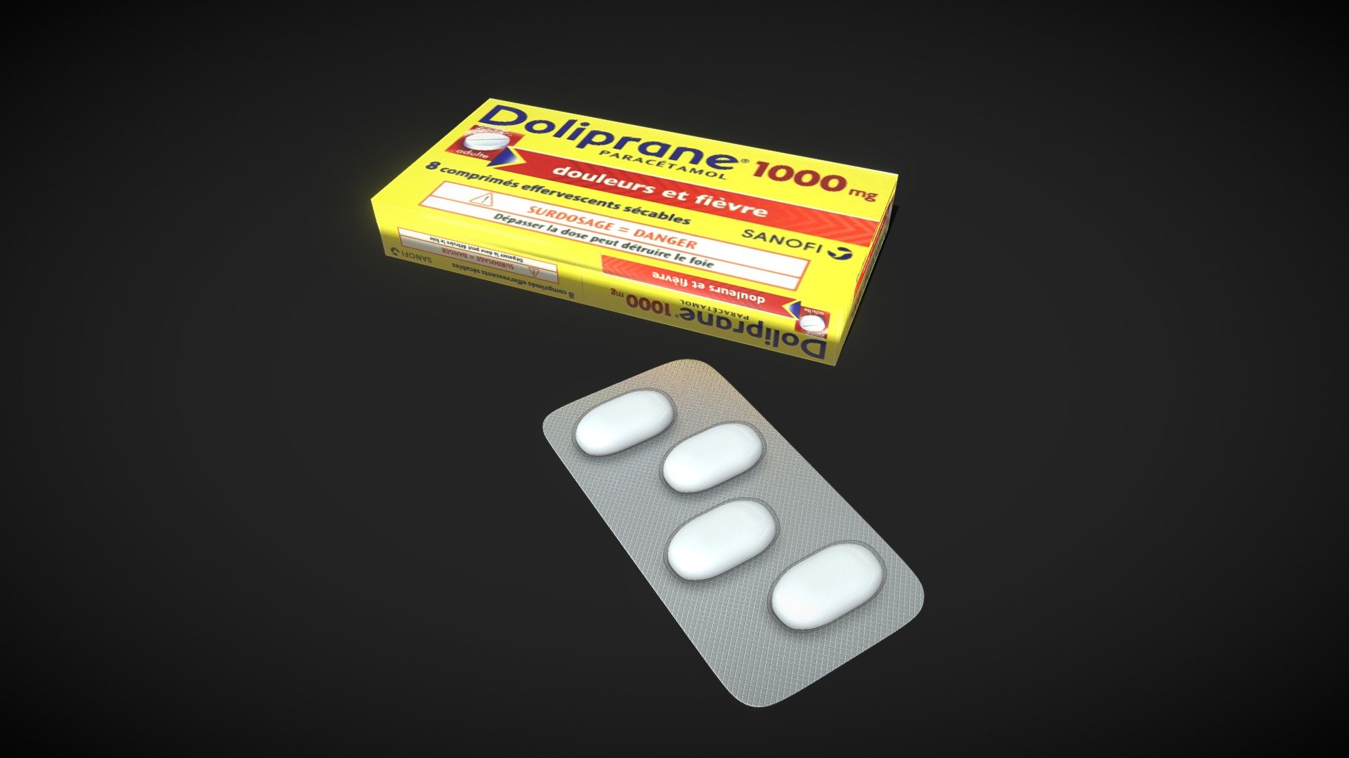 Doliprane Box and Blister made from scratch on blender.
Low poly high detail trough subdivision modifier.

Verts: 826  Faces: 808 Tris:  1608 - Doliprane Box and Blister - Buy Royalty Free 3D model by DGNS (@GuillaumeDGNS) 3d model