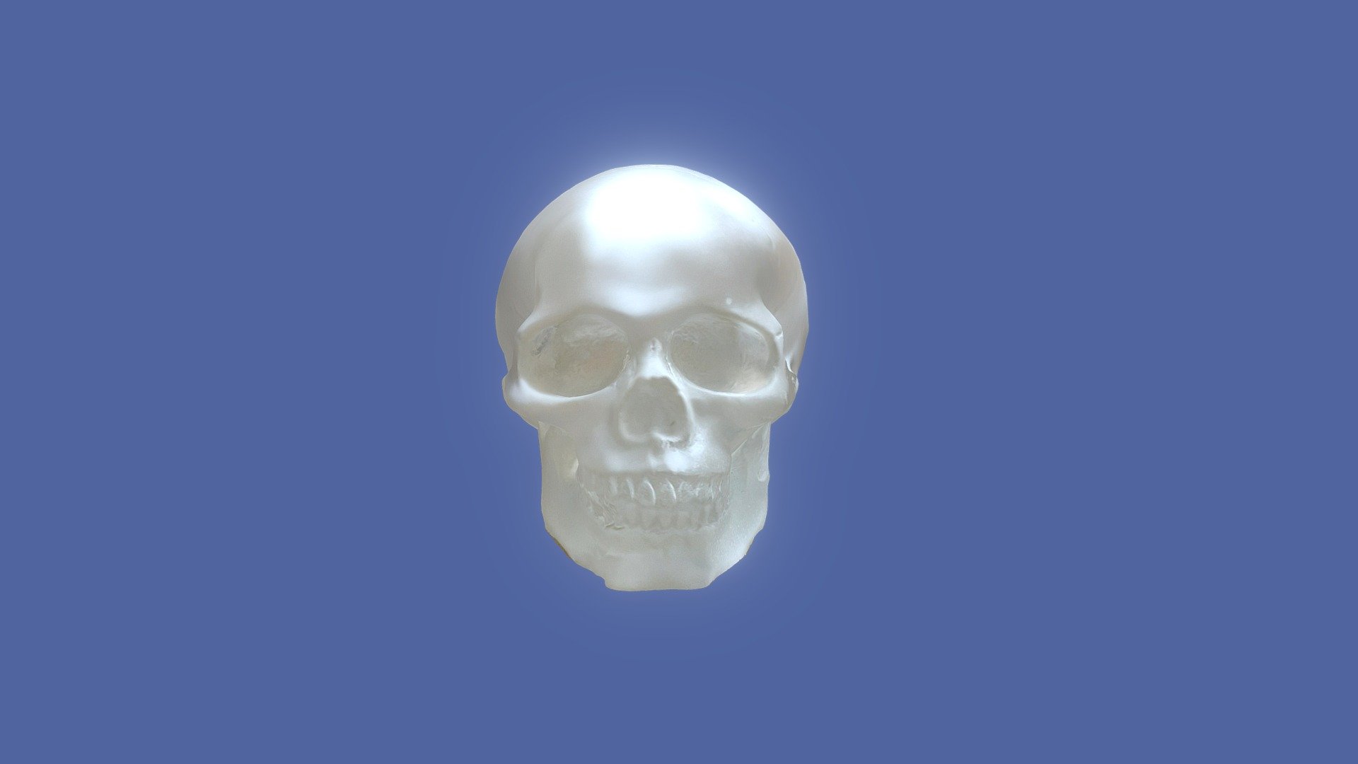 Glass skull coated with dry shampoo. The uneven coating of powder made an interesting surface. Scanned with Trnio plus in ARKit mode on an iphone 13 pro. Cropped in Meshmixer 3d model