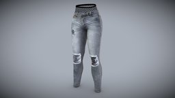 Female Skinny Jeans With Fishnet Stockings Under , fashion, girls, clothes, pants, stockings, dress, skinny, jeans, womens, torn, under, wear, pbr, low, poly, female, blue, denims