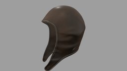 Old Vintage Aviation Pilot Helmet hat, leather, cap, vintage, pilot, aviator, brown, rider, old, driver, pbr, helmet, low, poly, female, male, steamunk