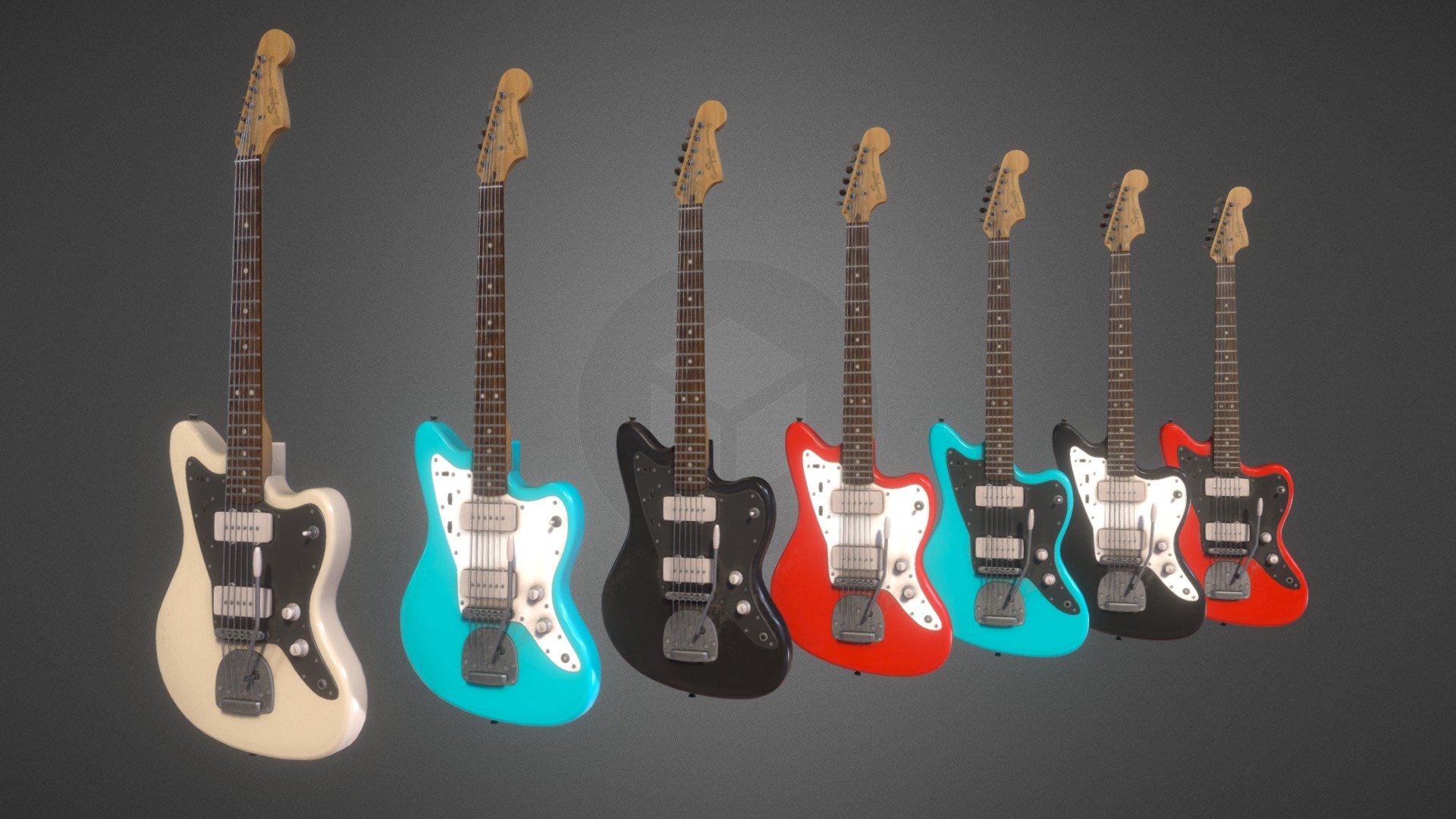 The Squier Jazzmaster by Fender in custom colors. Buy it here : https://sketchfab.com/models/113ccce9e45d4c2584b1594945f50acc - Squier Jazzmaster by Fender : Custom Colors - 3D model by axel.renwart 3d model