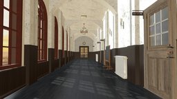 University of corridor school, university, classroom, corridor, cinema4d, door, doorplate