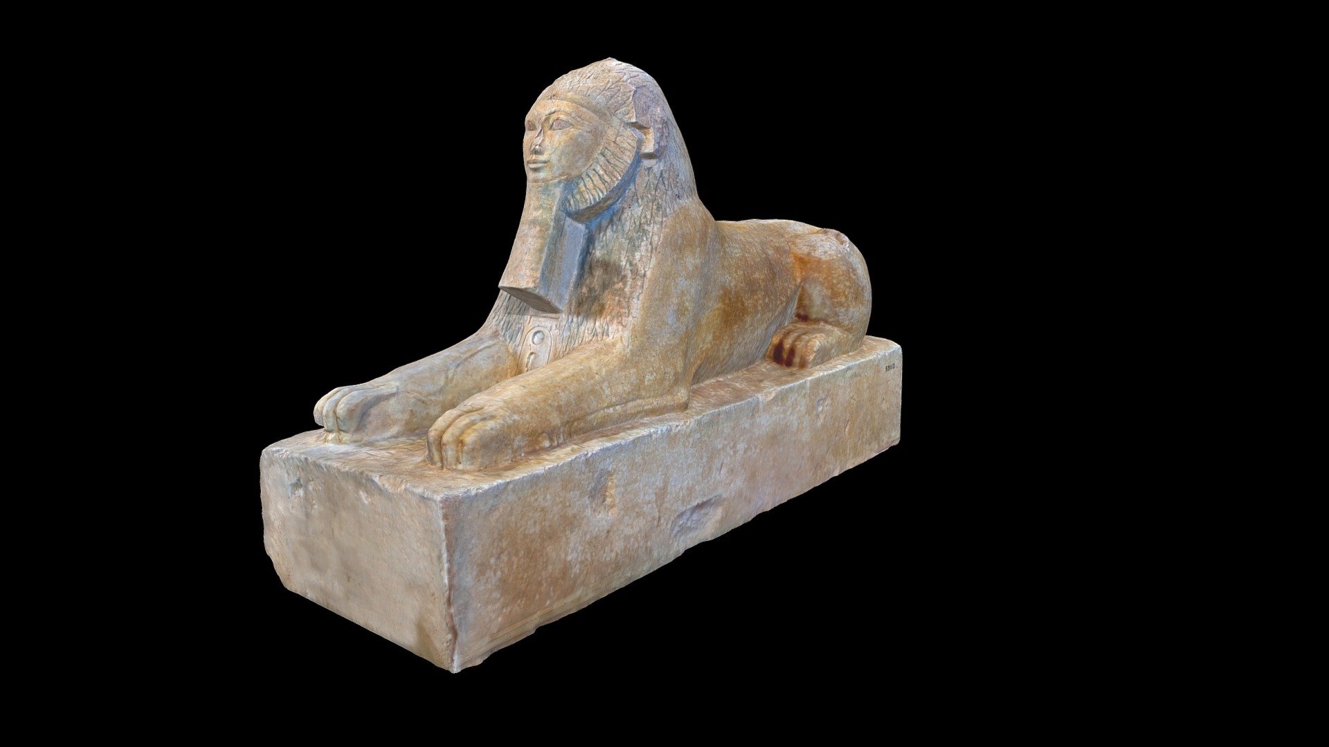 Small painted limestone sphinx of Hatshepsut (18th Dynasty) in the Egyptian Museum Cairo (JE 53113).  This sphinx was excavated from Hatshepsut's mortuary temple at Deir el-Bahri by the Metropolitan Museum of Art Expedition 1928-29.

Created from 156 photographs (Canon EOS Rebel T7i) using Metashape 1.8.3.  Photographed in November 2021 3d model