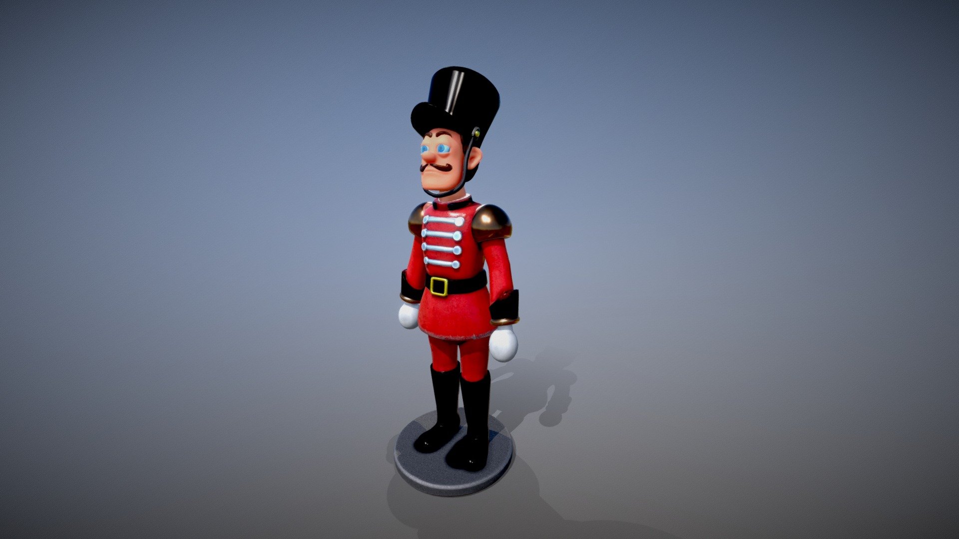 Toy Soldier commissioned for slot game Mr Wonga's Toy Emporium. The 3D model was put together and retopologised in 3DCoat.  It was used as the basis for 2D animations using Spine.  Having a 3D model was deemed the best starting point with the character being available for further use in rendered scenes or promotional materials where needed 3d model