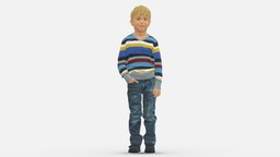 Kid In colored striped sweater handpocket 0809 style, boy, people, children, fashion, child, clothes, miniature, dress, realistic, sweater, colored, character, 3dprint, model