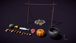 Stylized Medieval Foods food, fish, medieval, fruits, cooking, vegetables, ue4, unrealengine, campfire, stylized, fantasy, gameready, ue5