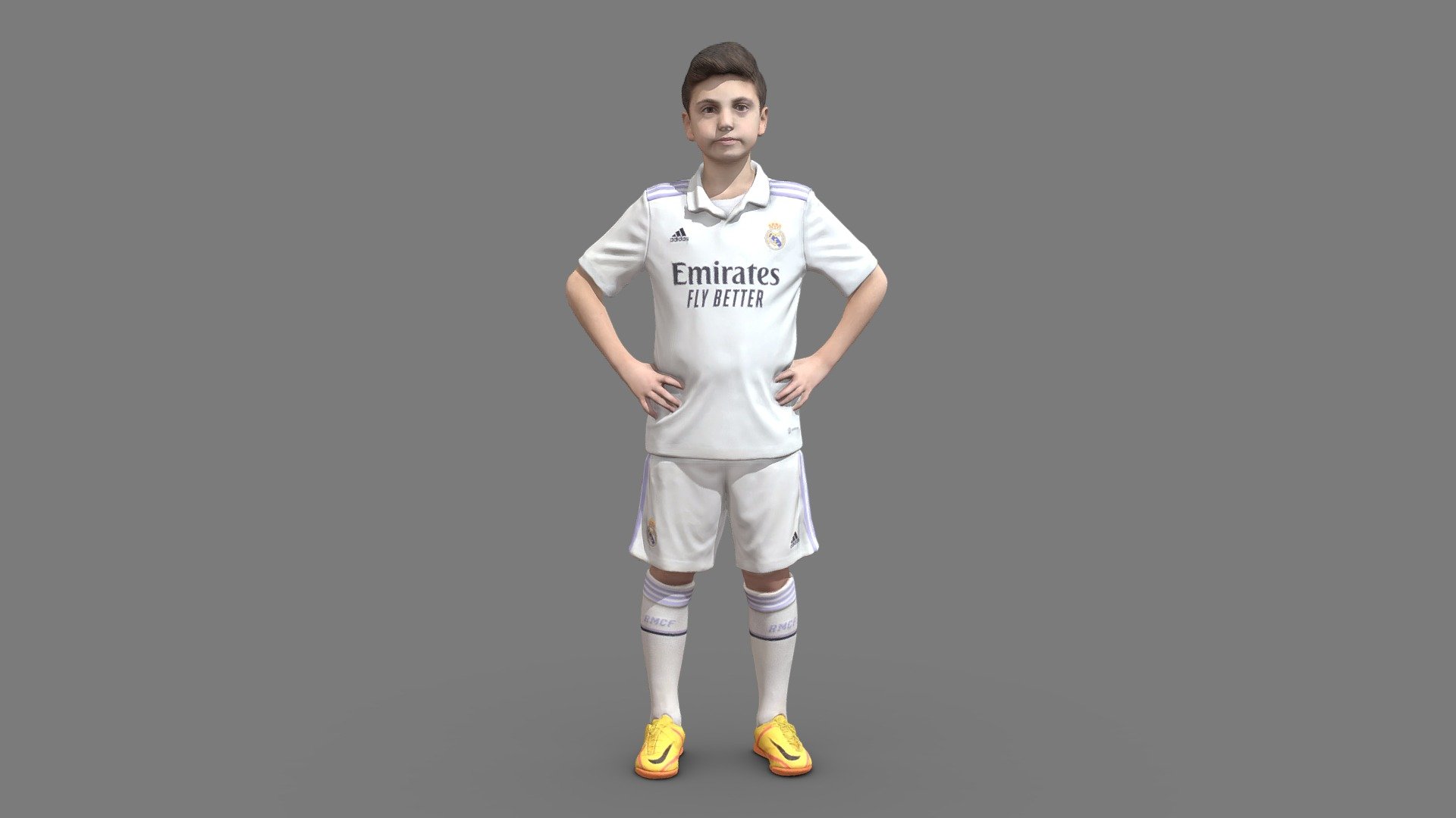 &ldquo;We present the 3D modeling of the boy who is a fan of Real Madrid. We captured the passion and excitement of this young fan through every detail in his 3D figure. Our team of professional designers has worked tirelessly to offer you a sculpture of high quality and precision. Buy this model now to complement your collection of 3D characters and show your support for Real Madrid.
