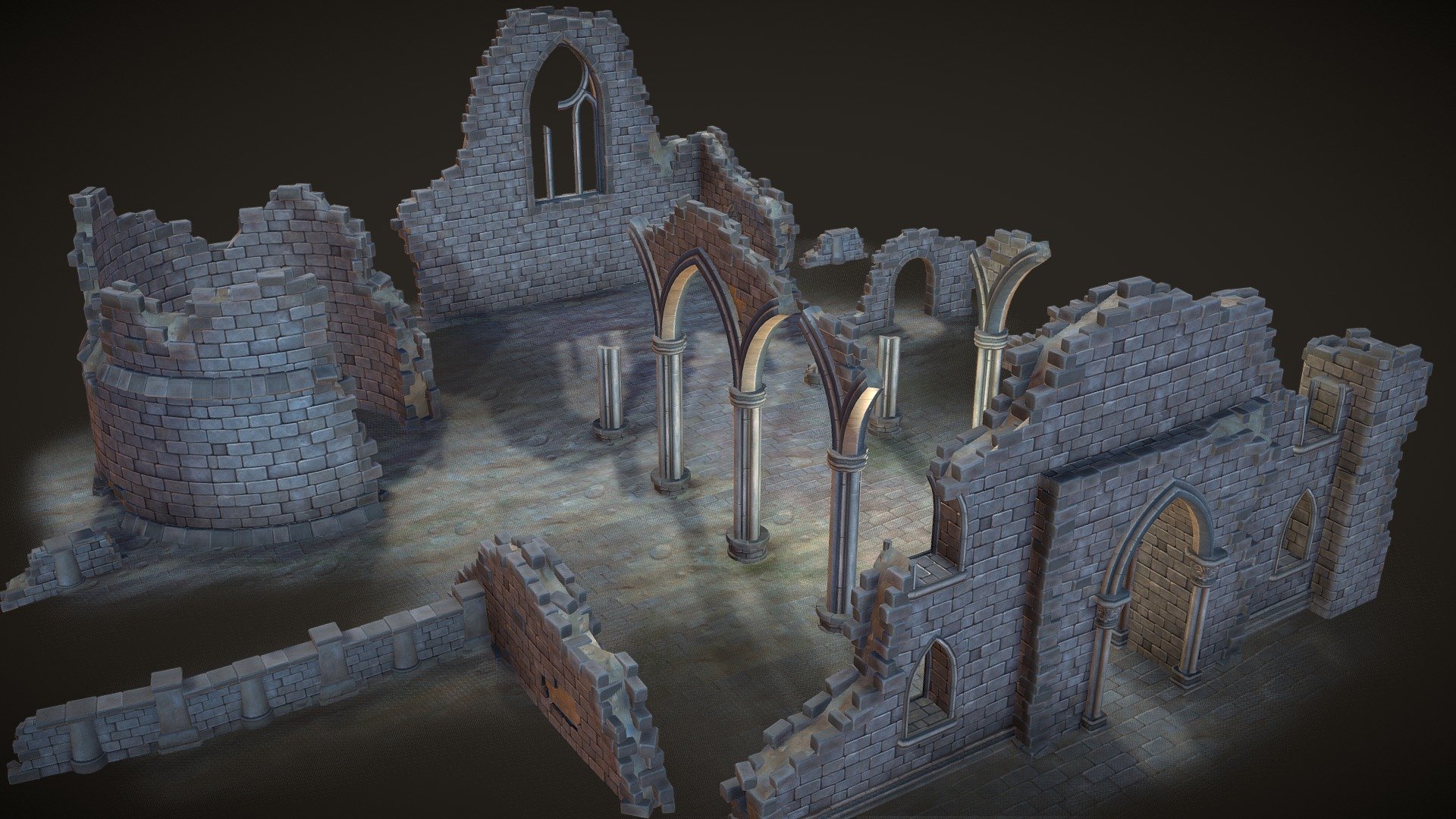 Various PBR gameready assets suitable for stylized enviroments of of medieval church ruins. The package contains 3 sets of PBR textures, 2 seamless materials and a trim texture. FBXs and textures are all organized into the Additional Files - PBR Church Ruins Assets - Buy Royalty Free 3D model by Reyhue 3d model