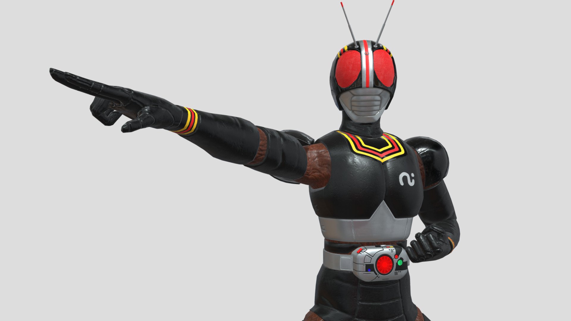 Kamen Rider BLACK from the 1988 Japanese tokusatsu series of the same name, low poly, made in 2018 for my first demo reel 3d model