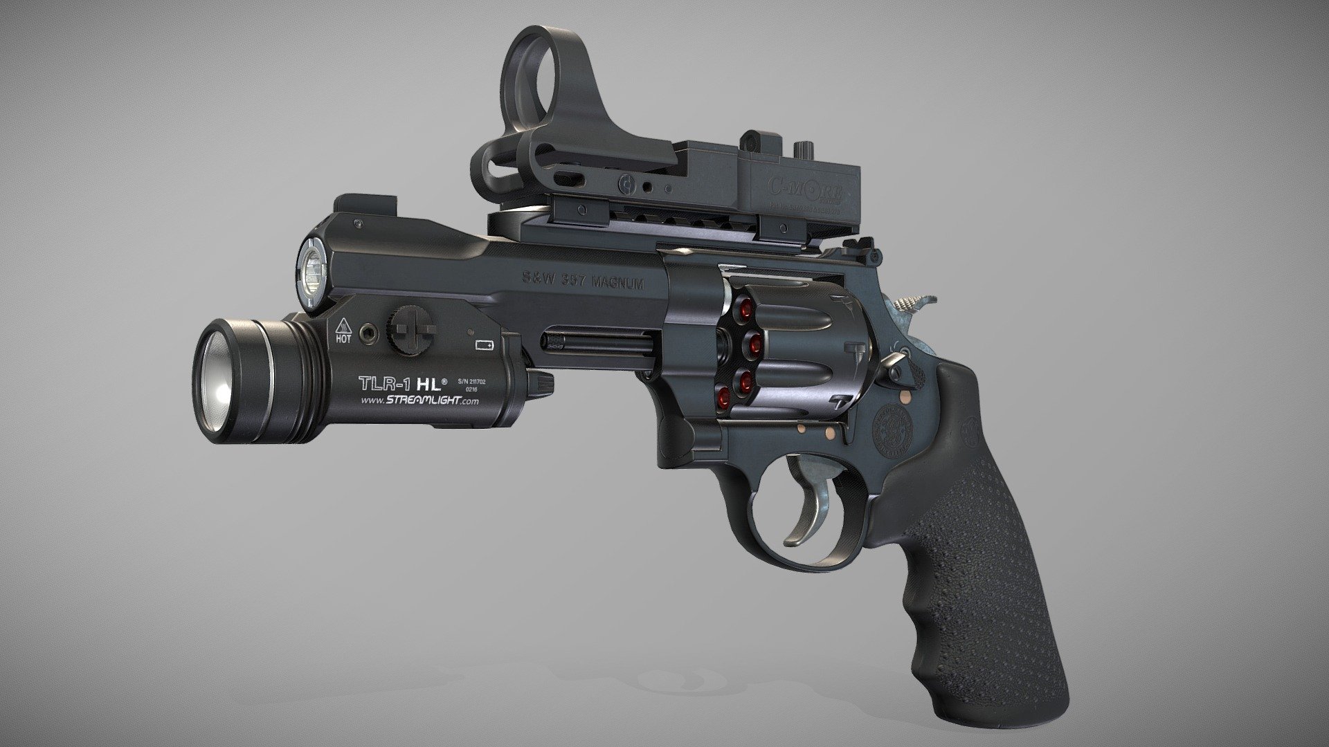 This is a model of a M&amp;P R8 Smith &amp; Wesson revolver with attachements. It doesn’t match the reference perfectly, but I really enjoyed modeling it. Hope you like it! You can write what you think in the comments - I really appreciate the feedback.

FREE to use with your projects. Commercial use is OK, but remember that all trademarks belong to their owners. If you need source files, you can take the archive at artstation - https://www.artstation.com/marketplace/p/7edVd/mp-r8-smith-wesson-source 3d model