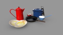 Minor Kitchen Decorations | Game Assets pot, unreal, pan, dishes, game-ready, cooking-pot, frying-pan, coffee-pot, unity, pbr, lowpoly, kitchen-decorations, sauce-pan, dirty-plates, noai