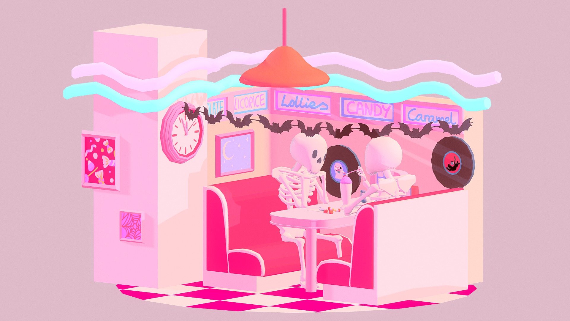My entry for the low poly halloween challenge! It's more cute than scary but I like it - Sweetbones Diner - 3D model by Olivia Haines (@pixsule) 3d model