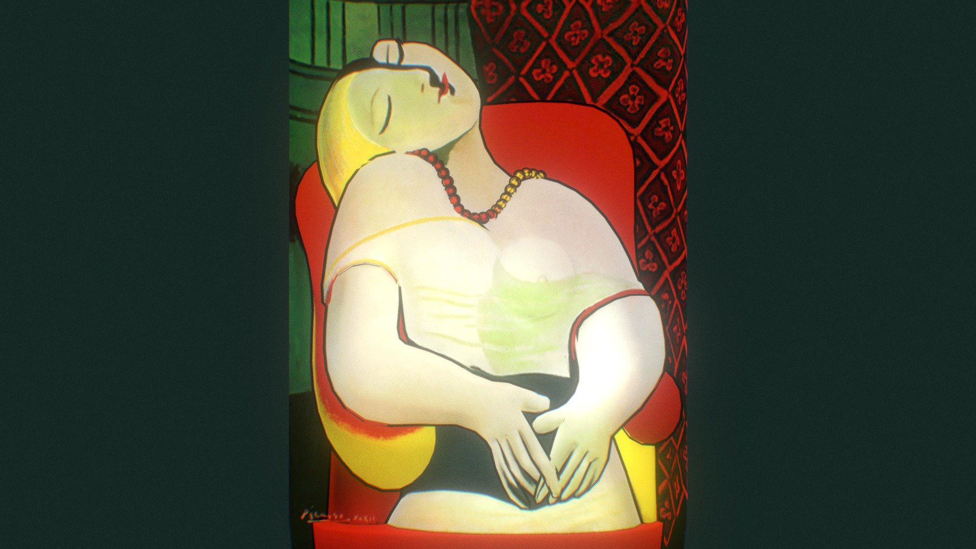 (2016) Le Rêve 3D
This is a tribute to the famous Spanish Cubism artist Pablo Picasso (1881-1973) and his Fauvism painting Le Rêve (the Dream, 1932), portraying his then 22-year-old mistress Marie-Thérèse Walter (1909-1977).
Realized the organic feminine form in 3D out of abstract 2D shapes, I attempted to add life with a subtle breathing animation, and let her dreams a starry night, away from erotic / phallic fantasies.
(Source information and image linked from Wikipedia. The original painting is a private collection of Steven A. Cohen)
 - Le Rêve 3D - 3D model by hinxlinx 3d model