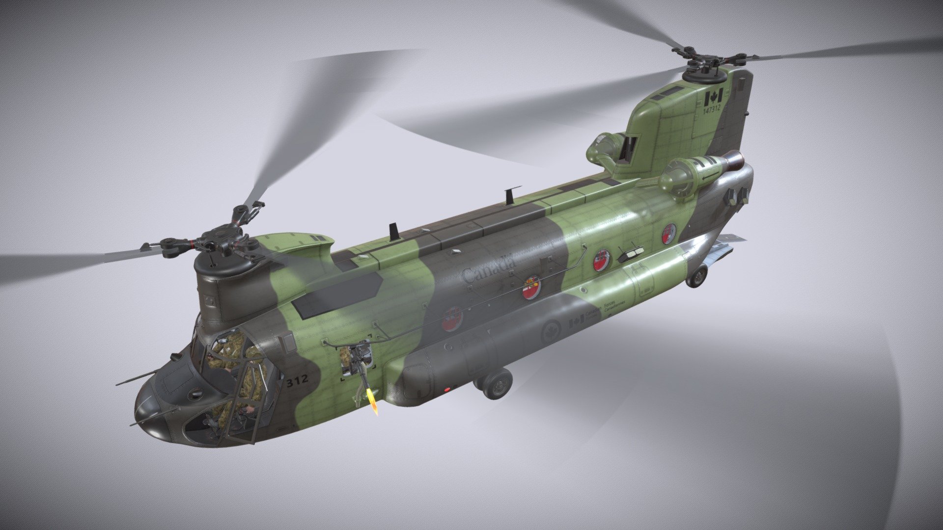CH-47 Chinook Royal Canadian Air Force  (Complex Animation)

Static and Basic Animation versions are available as seperate models (see my profile models)


File formats: 3ds Max 2021, FBX, Unity 2021.3.5f1


This model contains 62 Animations (See dropdown list below the time line)


This model contains PNG textures(4096x4096):


-Base Color

-Metallness

-Roughness


-Diffuse

-Glossiness

-Specular


-Emission

-Normal

-Ambient Occlusion
 - CH-47 Chinook RCAF Complex Animation - Buy Royalty Free 3D model by pukamakara 3d model