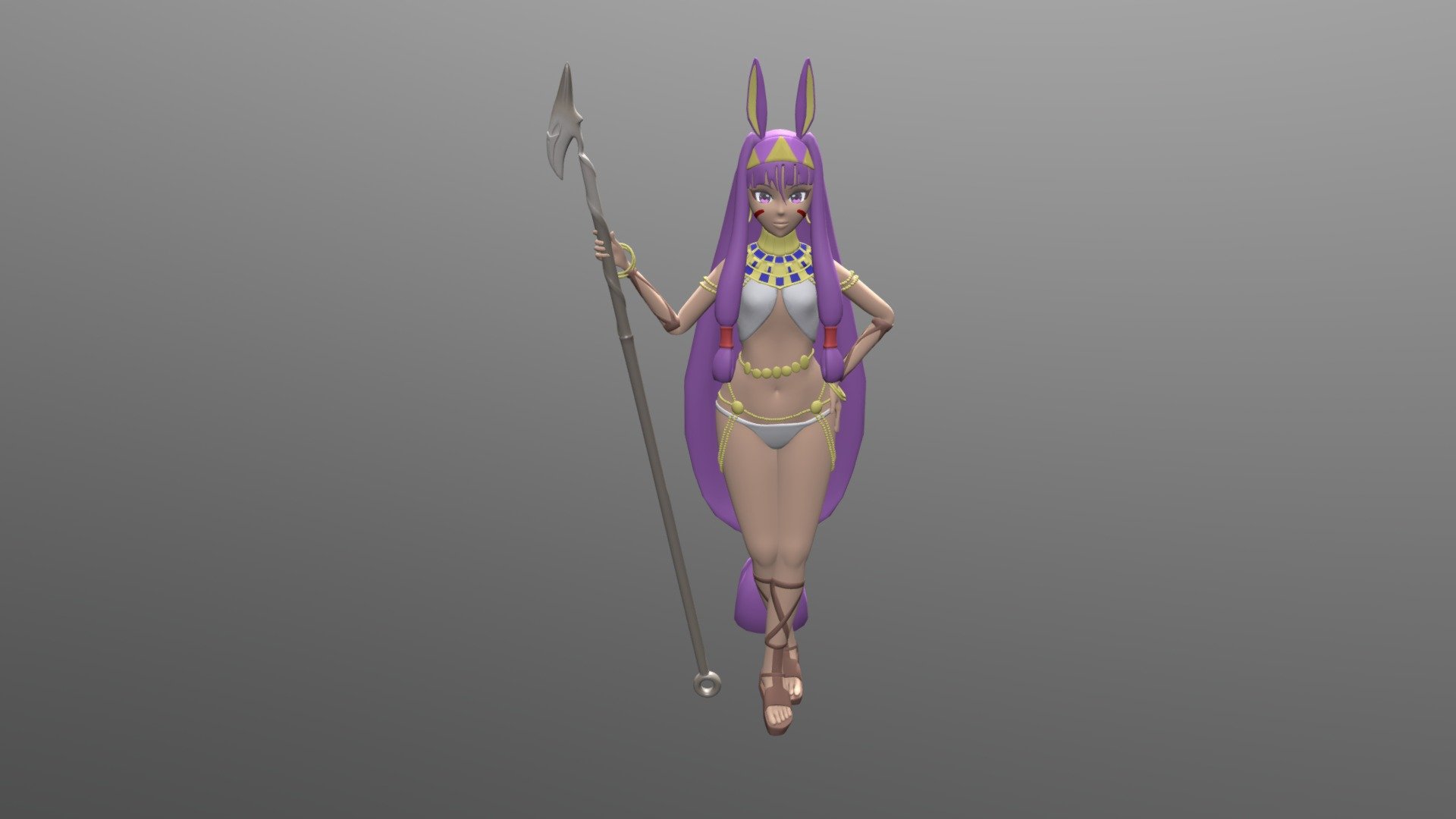 Nitocris from Fate grand order modeled in blender of the course of a few months. Some things went a bit better than  last time, but weight painting still gives me great trouble and I do not understand texturing as much as I would like. Reference used mostly https://imgur.com/a/wQO5qft - Nitocris (Fate Grand Order) - 3D model by MofuMerchant (@HentaiBoi) 3d model