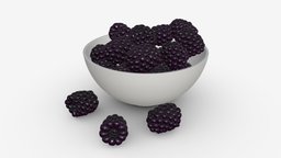 Blackberry in bowl plant, food, fruit, raw, bowl, raspberry, berry, blackberry, ripe, 3d, pbr