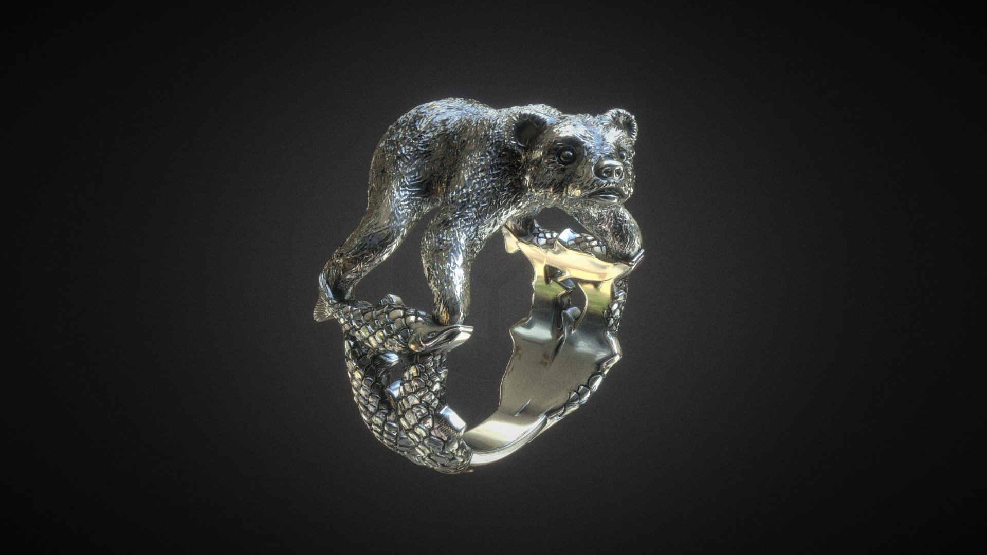 Bear With Salmon Ring - 3D model by messerbr 3d model