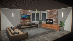 Game Ready Living Room / TV Room scene, sofa, tv, living, carpet, house, home, livingroom, tvroom