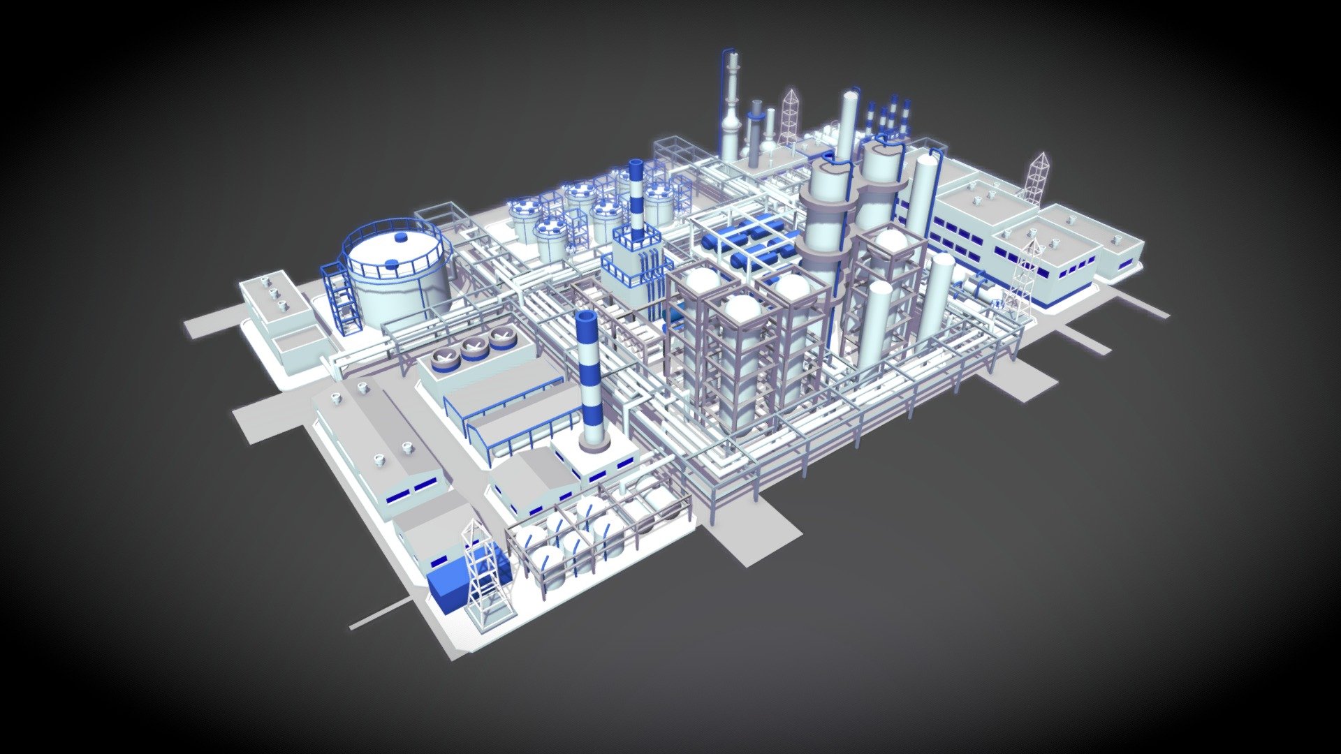Low poly model of oil refinery - Oil Refinery - 3D model by Saushkin 3d model