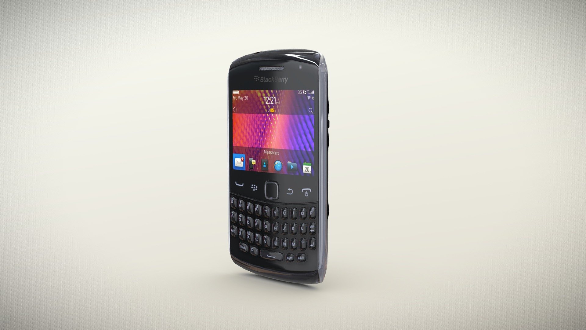 •   Let me present to you high-quality low-poly 3D model BlackBerry 9360 Black. Modeling was made with ortho-photos of real phone that is why all details of design are recreated most authentically.

•    Ease of use consists of one mesh, it is low-polygonal and it has only one material.

•   The total of the main textures is 5. Resolution of all textures is 2048 pixels square aspect ratio in .png format. Also there is original texture file .PSD format in separate archive.

•   Polygon count of the model is – 2400.

•   The model has correct dimensions in real-world scale. All parts grouped and named correctly.

•   To use the model in other 3D programs there are scenes saved in formats .fbx, .obj, .DAE, .max (2010 version).

Note: If you see some artifacts on the textures, it means compression works in the Viewer. We recommend setting HD quality for textures. But anyway, original textures have no artifacts 3d model