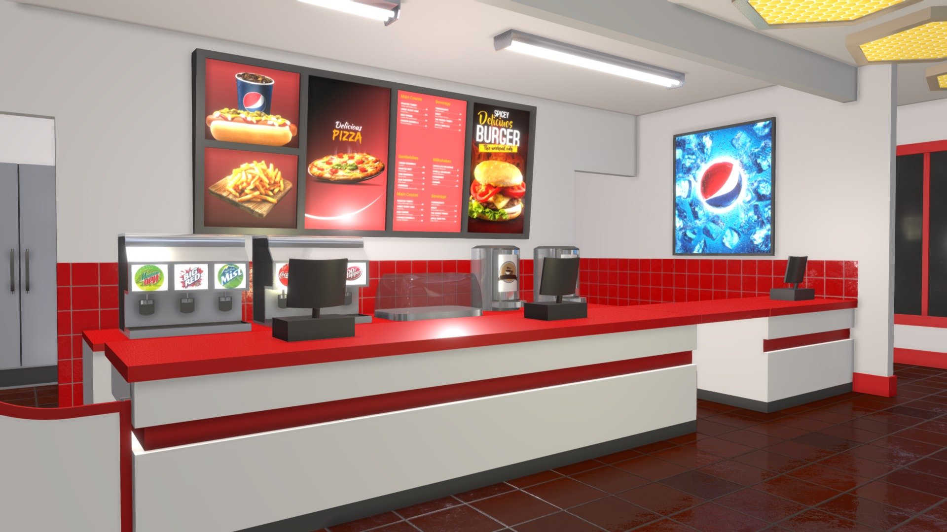Fast Food Restaurant Order Counter - Fast Food Restaurant Order Counter - Buy Royalty Free 3D model by jimbogies 3d model
