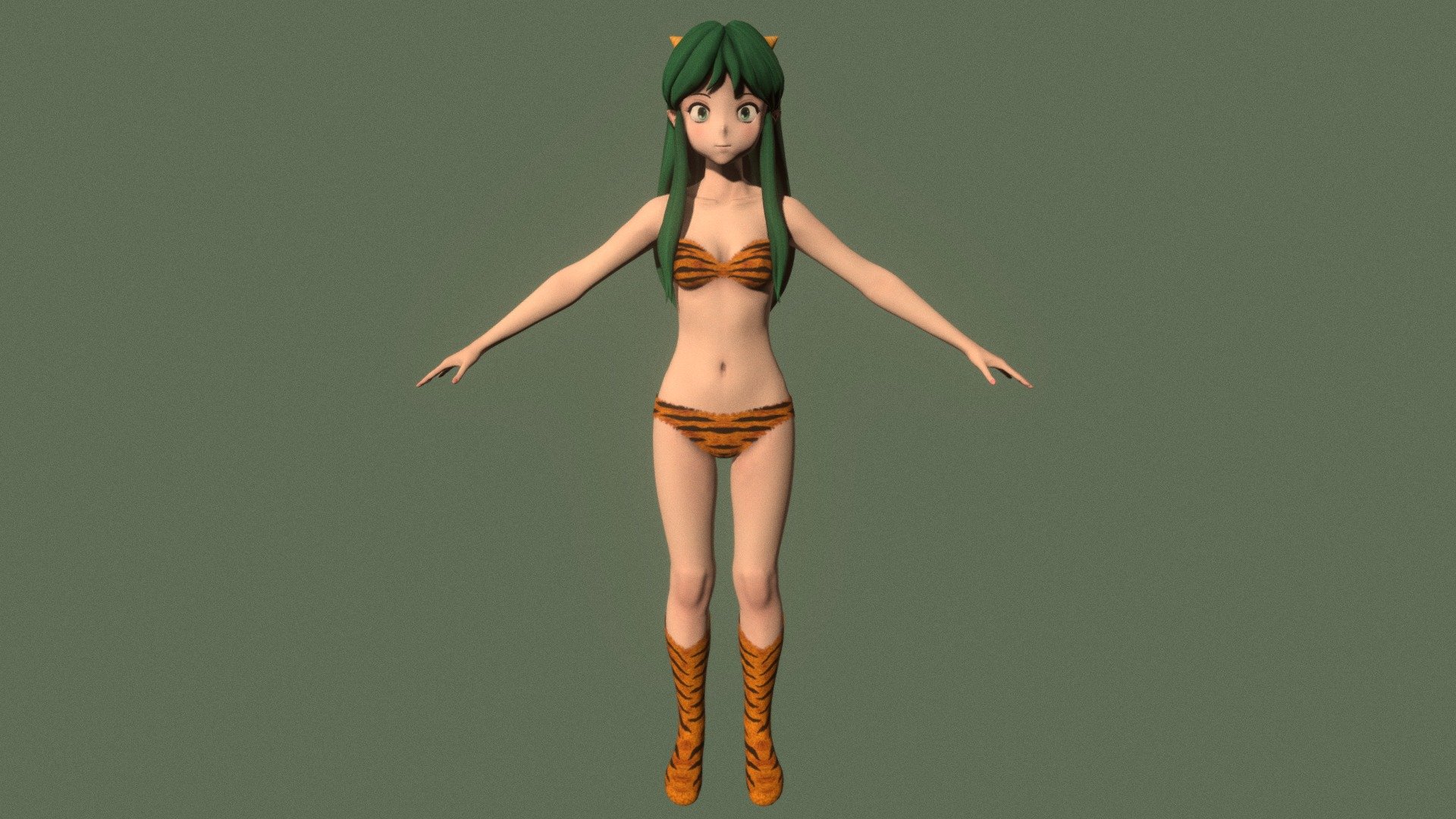 T-pose rigged model of anime girl Lum (Urusei Yatsura).

Body and clothings are rigged and skinned by 3ds Max CAT system.

Eye direction and facial animation controlled by Morpher modifier / Shape Keys / Blendshape.

This product include .FBX (ver. 7200) and .MAX (ver. 2010) files.

3ds Max version is turbosmoothed to give a high quality render (as you can see here).

Original main body mesh have ~7.000 polys.

This 3D model may need some tweaking to adapt the rig system to games engine and other platforms.

I support convert model to various file formats (the rig data will be lost in this process): 3DS; AI; ASE; DAE; DWF; DWG; DXF; FLT; HTR; IGS; M3G; MQO; OBJ; SAT; STL; W3D; WRL; X.

You can buy all of my models in one pack to save cost: https://sketchfab.com/3d-models/all-of-my-anime-girls-c5a56156994e4193b9e8fa21a3b8360b

And I can make commission models.

If you have any questions, please leave a comment or contact me via my email 3d.eden.project@gmail.com 3d model