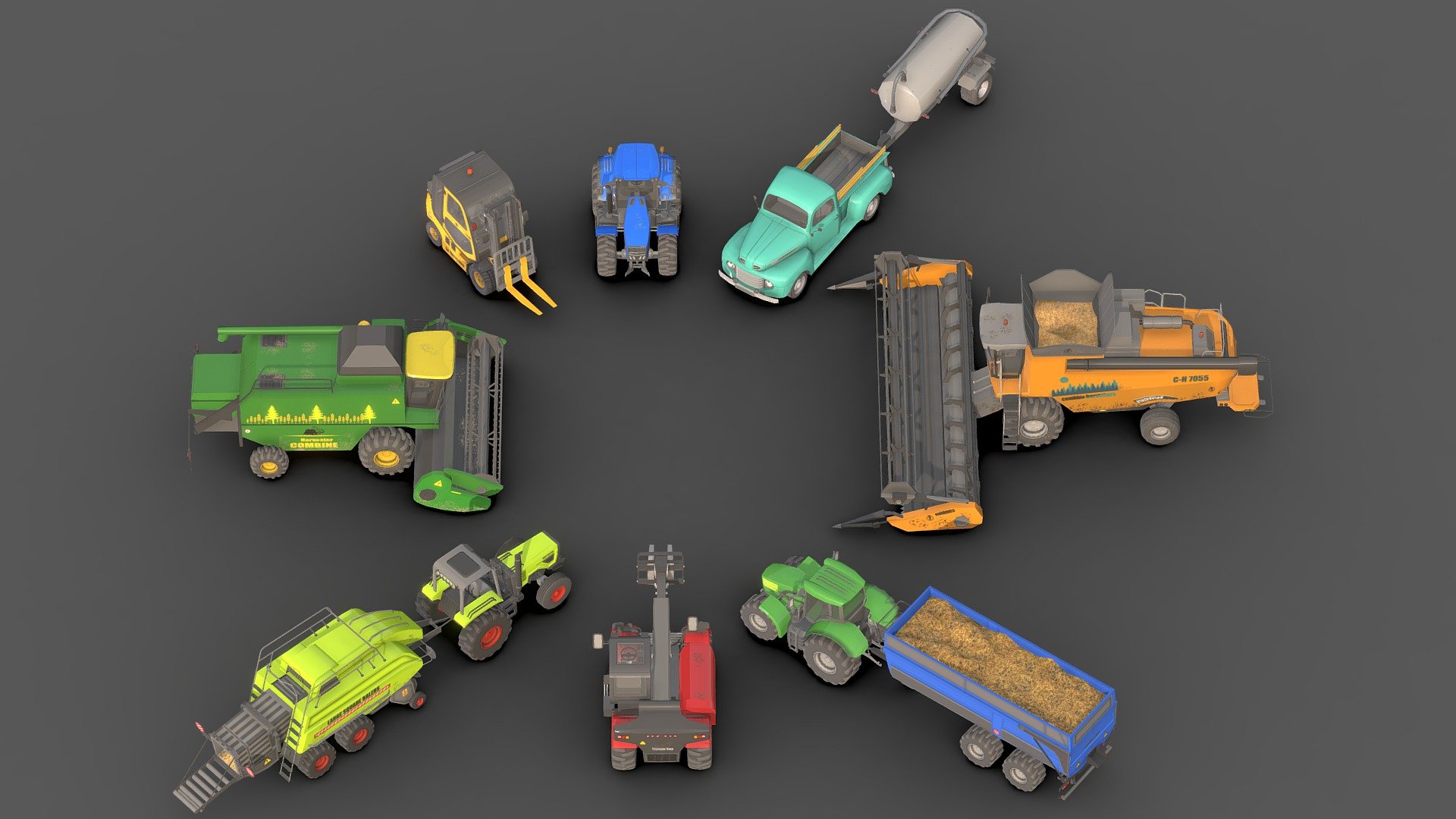 3D model Farm Vehicle Pack 1 .




This package includes 8 vehicles that are available to you with a 40% discount .




You can use these models in any game and project.




This model is made with order and precision.




Textures format is PNG.




Separated parts (body. wheels.Steer).




Very low poly.




Average poly count: 15/000 Tris.




Texture size: 1024/2048(PNG).




Each model has 2 to 4 textures .




Each model has 2 or 4 materials .




The parts are separated.




format: fbx, obj, 3d max


 - 3D model Farm Vehicle Pack 1 - Buy Royalty Free 3D model by Sidra (@Sidramax) 3d model