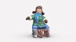 001354 fatty friendly smile kid on the sled style, sled, kid, toy, people, clothes, miniature, realistic, movie, character, 3dprint, model, multics