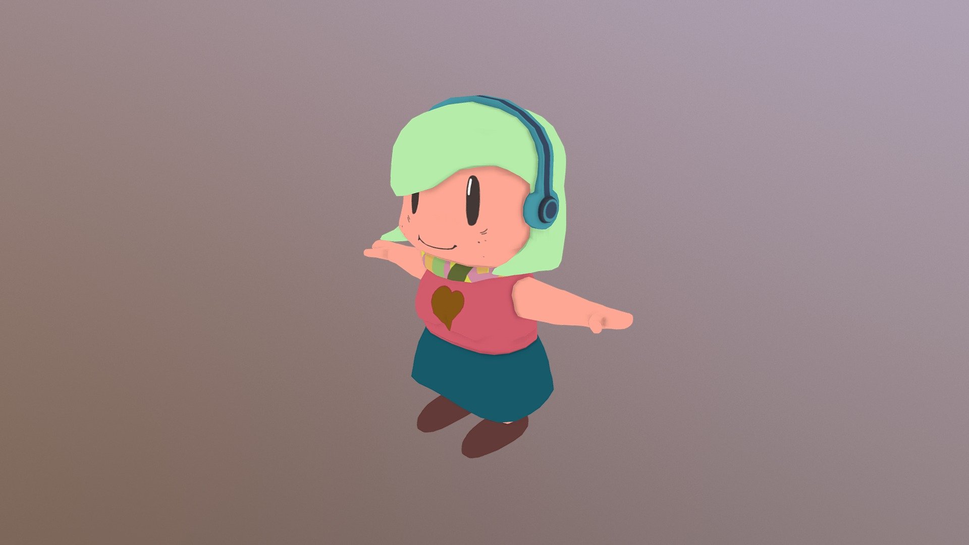 Cartoon girl for a mobile app with headphones 3d model